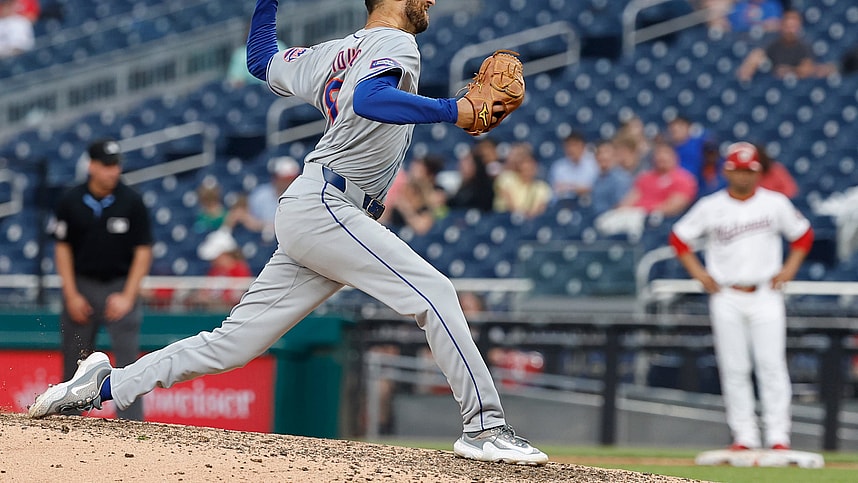 Jun 5, 2024; Washington, District of Columbia, USA; New York Mets relief pitcher Danny Young (81) pitches against the Washington Nationals during the ninth inning at Nationals Park. Mandatory Credit: Geoff Burke-USA TODAY Sports