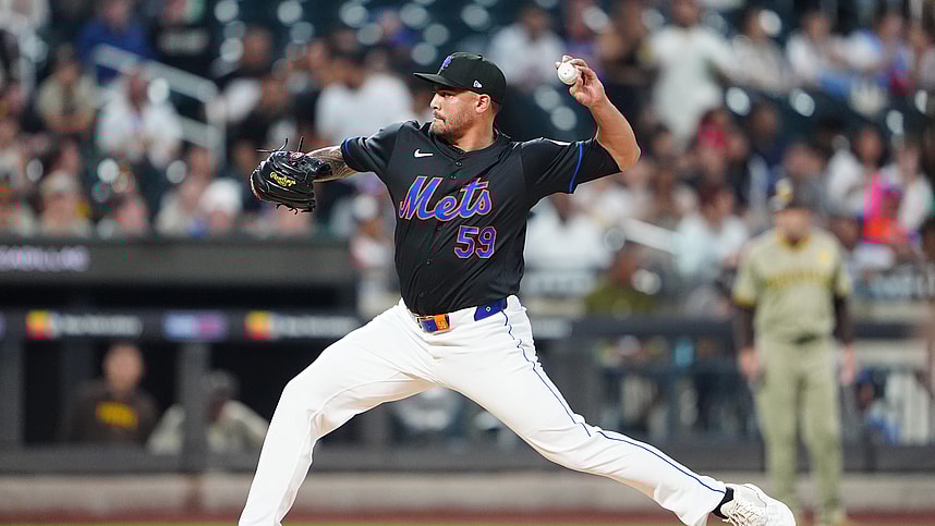Jun 14, 2024; New York City, New York, USA; New York Mets pitcher Sean Manaea (59) delivers a pitch against the San Diego Padres during the first inning at Citi Field. Mandatory Credit: Gregory Fisher-USA TODAY Sports
