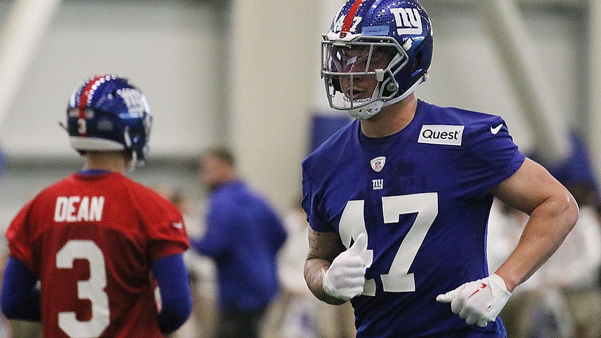 East Rutherford , NJ — May 10, 2024 -- Fourth round draft pick Theo Johnson as the New York Giants hold their Rookie Camp and introduce their new draft picks.