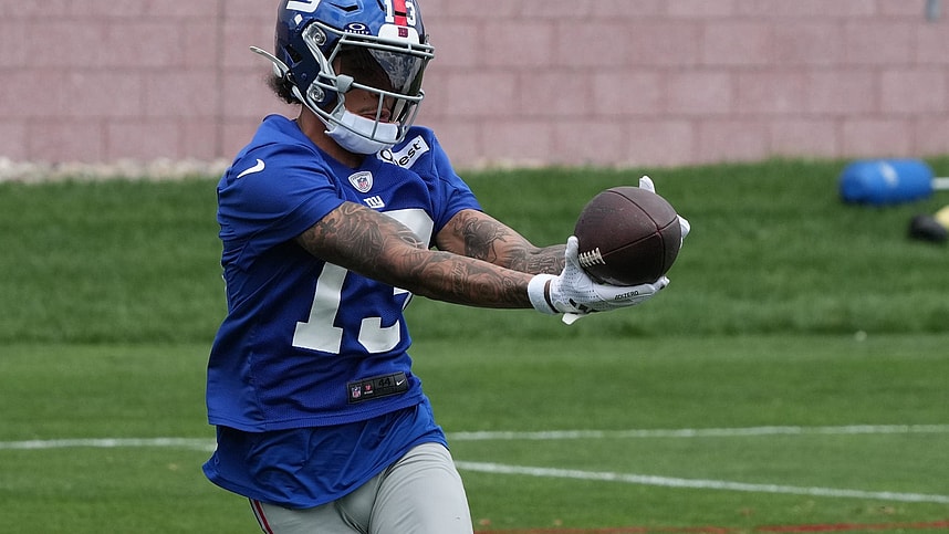 East Rutherford, NJ -- June 11, 2024 -- Wide receiver, Jalin Hyatt at the NY Giants Mandatory Minicamp at their practice facility in East Rutherford, NJ.