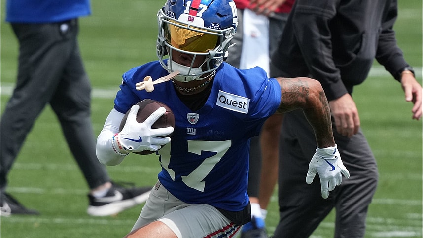 East Rutherford, NJ -- June 11, 2024 -- Wide receiver Wan'Dale Robinson at the NY Giants Mandatory Minicamp at their practice facility in East Rutherford, NJ.