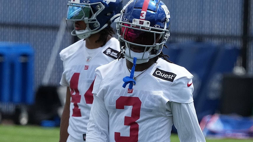 East Rutherford, NJ -- June 11, 2024 -- Deonte Banks at the NY Giants Mandatory Minicamp at their practice facility in East Rutherford, NJ.