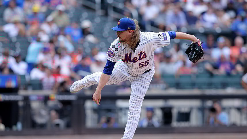 Jul 28, 2024; New York City, New York, USA; New York Mets relief pitcher Ryne Stanek (55) follows through on a pitch against the Atlanta Braves during the seventh inning at Citi Field. Mandatory Credit: Brad Penner-USA TODAY Sports