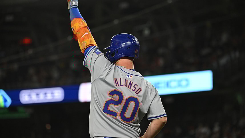 Jul 1, 2024; Washington, District of Columbia, USA; New York Mets first baseman Pete Alonso (20) reacts after a three run home run by designated hitter J.D. Martinez (28) (not pictured) against the Washington Nationals during the tenth inning at Nationals Park. Mandatory Credit: Rafael Suanes-USA TODAY Sports