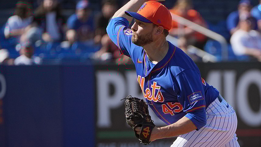Feb 25, 2024; Port St. Lucie, Florida, USA; New York Mets pitcher Cole Sulser pitches against the Houston Astros in the fifth inning at Clover Park. Mandatory Credit: Jim Rassol-USA TODAY Sports