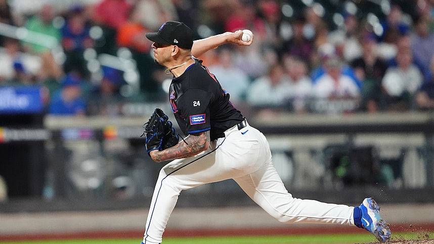 Jul 10, 2024; New York City, New York, USA; New York Mets pitcher Jose Butto (70) delivers a pitch against the Washington Nationals during the eighth inning at Citi Field. Mandatory Credit: Gregory Fisher-USA TODAY Sports