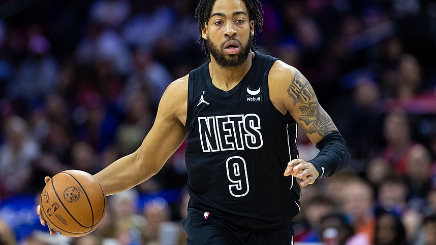 Apr 14, 2024; Philadelphia, Pennsylvania, USA; Brooklyn Nets forward Trendon Watford (9) controls the ball against the Philadelphia 76ers during the first quarter at Wells Fargo Center. Mandatory Credit: Bill Streicher-USA TODAY Sports