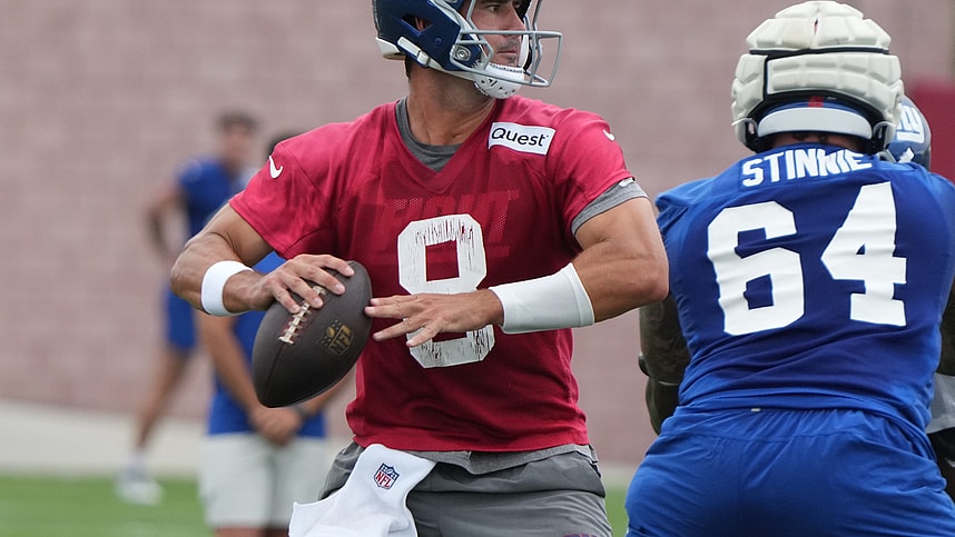 East Rutherford, NJ -- July 24, 2024 -- Quarterback, Daniel Jones during the first day of training camp for the 2024 New York Giants.