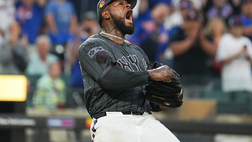 Aug 17, 2024; New York City, New York, USA; New York Mets pitcher Luis Severino (40) celebrates after pitching a shutout against the Miami Marlins at Citi Field. Mandatory Credit: Lucas Boland-USA TODAY Sports