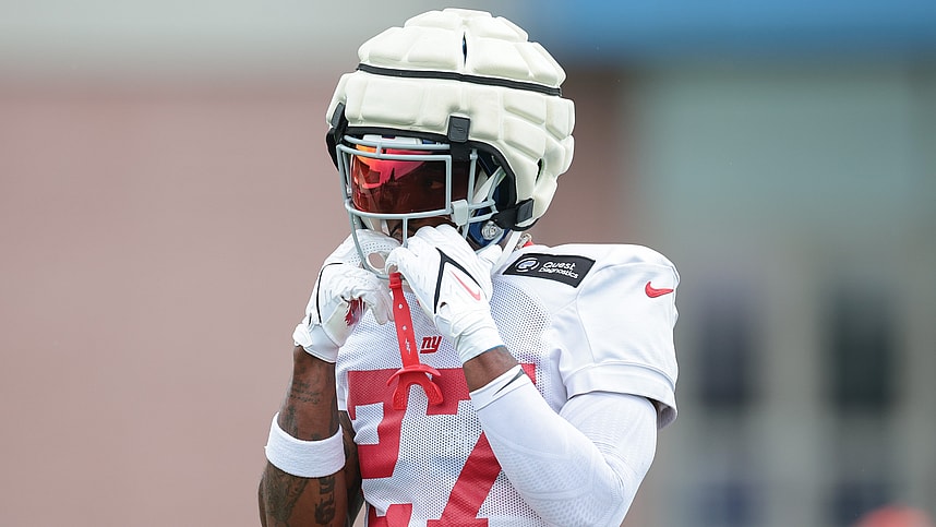 Jul 24, 2024; East Rutherford, NJ, USA; New York Giants safety Jason Pinnock (27) during training camp at Quest Diagnostics Training Facility. Mandatory Credit: Vincent Carchietta-USA TODAY Sports