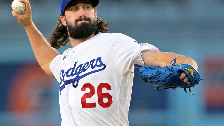Aug 2, 2023; Los Angeles, California, USA;  Los Angeles Dodgers starting pitcher Tony Gonsolin (26) throws to the plate in the second inning against the Oakland Athletics at Dodger Stadium. Mandatory Credit: Jayne Kamin-Oncea-Imagn Images