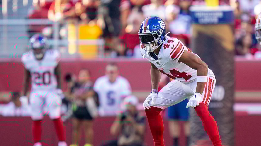September 21, 2023; Santa Clara, California, USA; New York Giants cornerback Nick McCloud (44) during the first quarter against the San Francisco 49ers at Levi's Stadium. Mandatory Credit: Kyle Terada-Imagn Images