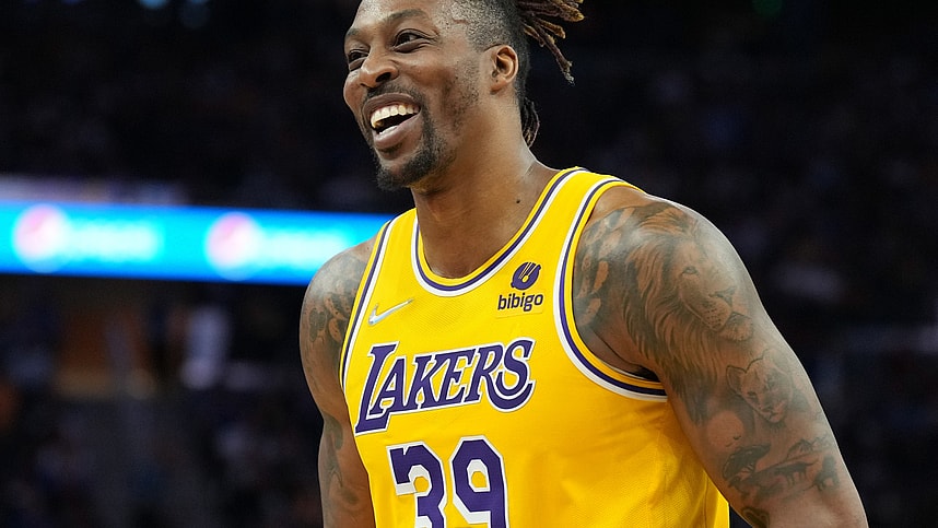 Apr 7, 2022; San Francisco, California, USA; Los Angeles Lakers center Dwight Howard (39) during the fourth quarter against the Golden State Warriors at Chase Center. Mandatory Credit: Darren Yamashita-Imagn Images