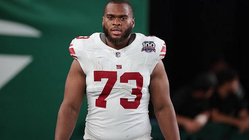 Aug 24, 2024; East Rutherford, New Jersey, USA; New York Giants offensive tackle Evan Neal (73) after the game at MetLife Stadium. Mandatory Credit: Vincent Carchietta-Imagn Images