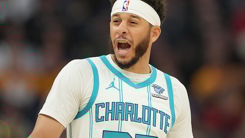 Feb 23, 2024; San Francisco, California, USA; Charlotte Hornets guard Seth Curry (30) during the first quarter against the Golden State Warriors at Chase Center. Mandatory Credit: Darren Yamashita-Imagn Images