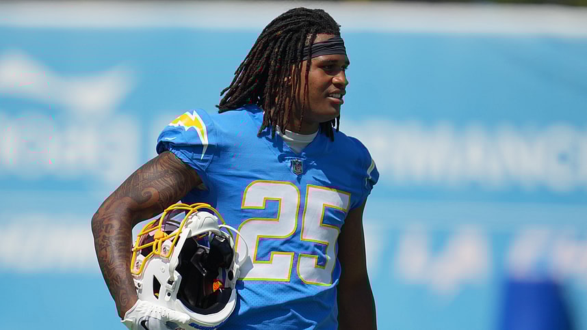 Jun 13, 2024; Costa Mesa, CA, USA; Los Angeles Chargers linebacker Junior Colson (25) during minicamp at the Hoag Performance Center. Mandatory Credit: Kirby Lee-Imagn Images
