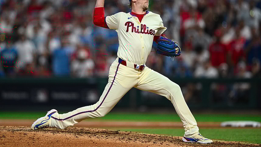 Oct 6, 2024; Philadelphia, Pennsylvania, USA; Philadelphia Phillies relief pitcher Jeff Hoffman (23) throws a pitch against the New York Mets in the ninth inning during game two of the NLDS for the 2024 MLB Playoffs at Citizens Bank Park. Mandatory Credit: Kyle Ross-Imagn Images