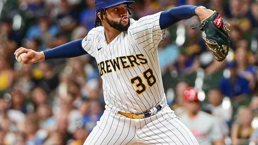 Sep 2, 2023; Milwaukee, Wisconsin, USA; Milwaukee Brewers pitcher Devin Williams (38) pitches against the Philadelphia Phillies in the ninth inning at American Family Field. Mandatory Credit: Benny Sieu-Imagn Images, yankees