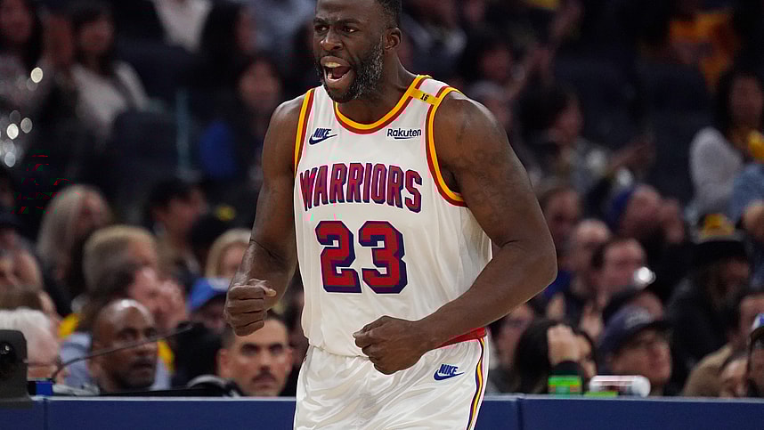 Dec 8, 2024; San Francisco, California, USA; Golden State Warriors forward Draymond Green (23) celebrates against the Minnesota Timberwolves in the fourth period at Chase Center. Mandatory Credit: David Gonzales-Imagn Images