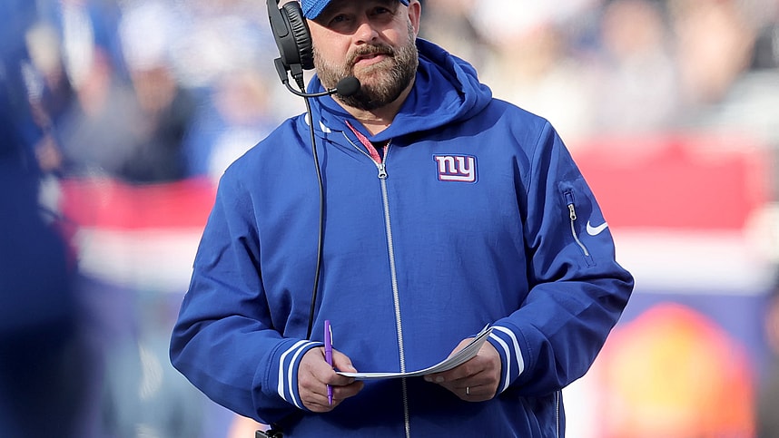 Dec 8, 2024; East Rutherford, New Jersey, USA; New York Giants head coach Brian Daboll coaches against the New Orleans Saints during the second quarter at MetLife Stadium. Mandatory Credit: Brad Penner-Imagn Images