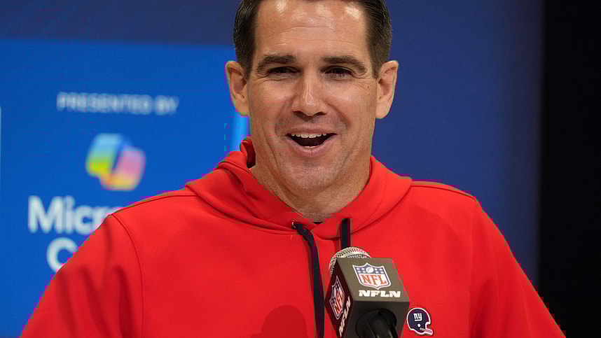 Feb 25, 2025; Indianapolis, IN, USA; New York Giants general manager Joe Schoen speaks during the NFL Scouting Combine at the Indiana Convention Center. Mandatory Credit: Kirby Lee-Imagn Images
