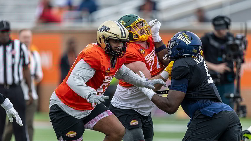 NCAA Football: NCAA Senior Bowl Practice, marcus mbow, nwq york giants