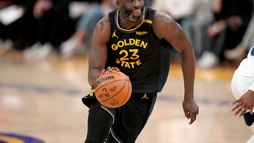 May 12, 2025; San Francisco, California, USA; Golden State Warriors forward Draymond Green (23) dribbles the ball against the Minnesota Timberwolves in the fourth quarter during game four of the second round for the 2025 NBA Playoffs at Chase Center. Mandatory Credit: Cary Edmondson-Imagn Images