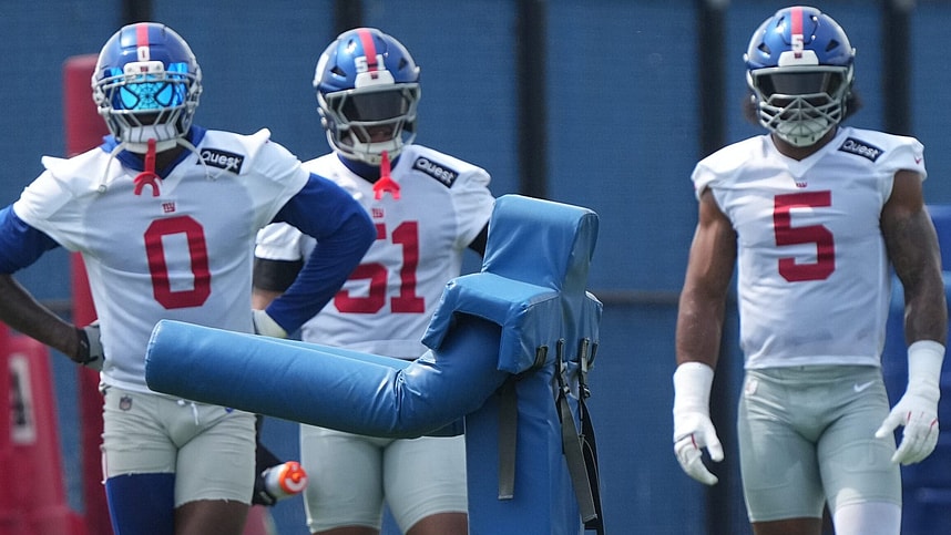 East Rutherford, NJ -- June 5, 2025 -- Linebackers, Brian Burns, Abdul Carter and Kayvon Thibodeaux as the New York Giants players participate in their 2025 OTAÕs at the Quest Diagnostic Giants Training Center in East Rutherford.