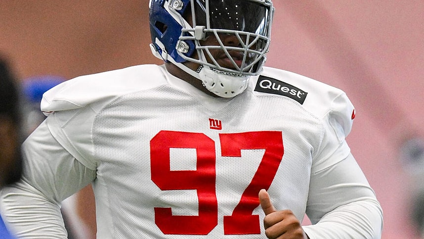 Jun 17, 2025; East Rutherford, NJ, USA; New York Giants defensive tackle Dexter Lawrence II (97) participates in a drill during minicamp at Quest Diagnostics Training Center. Mandatory Credit: John Jones-Imagn Images