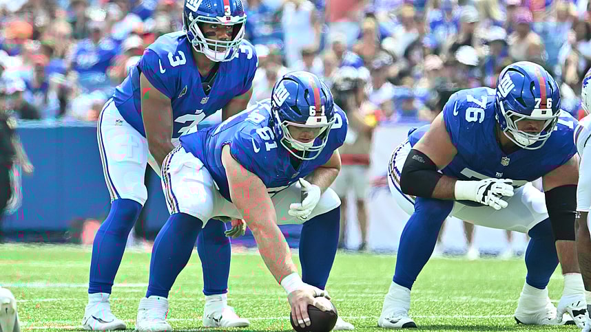 Jon Runyan, John Michael Schmitz Jr, Russell Wilson, NFL: New York Giants at Buffalo Bills