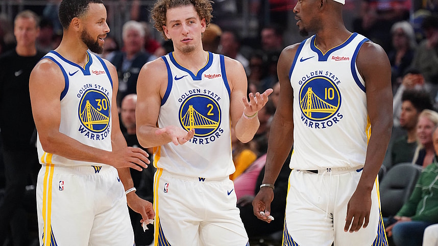 Brandin Podziemski, jummy butler, Stephen Curry, NBA: Preseason-Los Angeles Lakers at Golden State Warriors