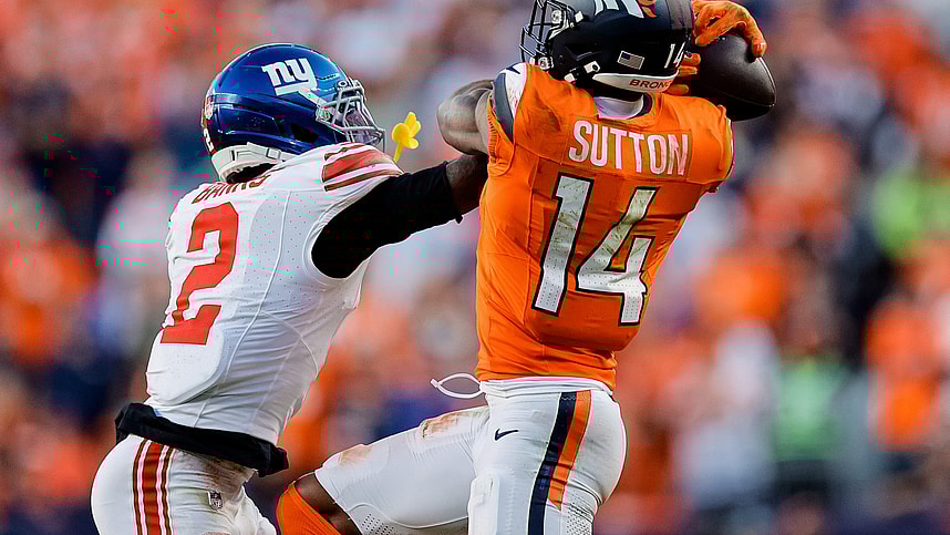 Deonte Banks, Courtland Sutton, NFL: New York Giants at Denver Broncos