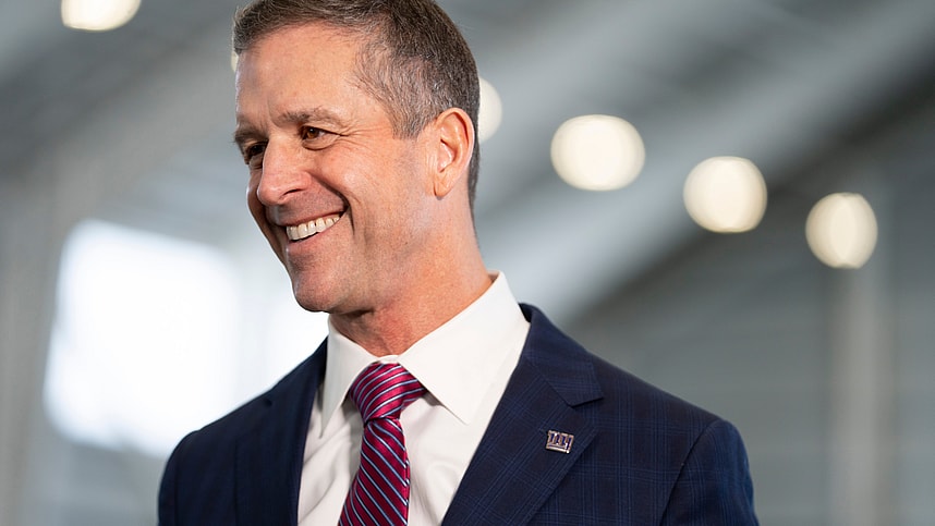 New Giants Head Coach John Harbaugh speaks with members of the media during a press conference welcoming Harbaugh at the Quest Diagnostics Training Center in East Rutherford on Tuesday, Jan. 20, 2025.