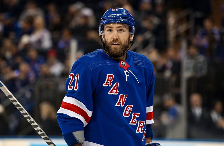 New York Rangers center Barclay Goodrow (21) during the third period against the New Jersey Devils in game six of the first round of the 2023 Stanley Cup Playoffs at Madison Square Garden