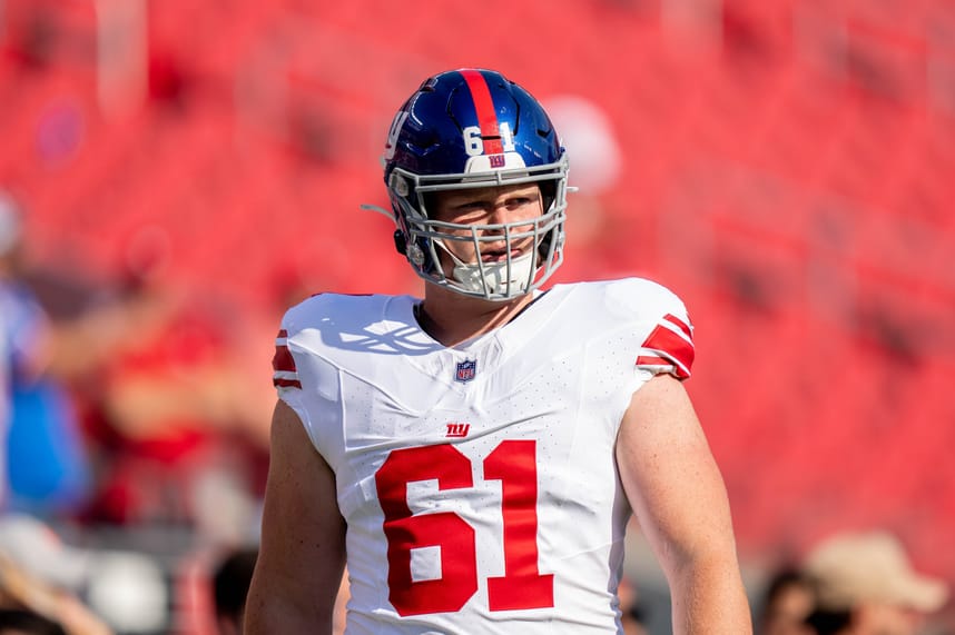 New York Giants center John Michael Schmitz Jr. (61) before the game against the San Francisco 49ers at Levi's Stadium