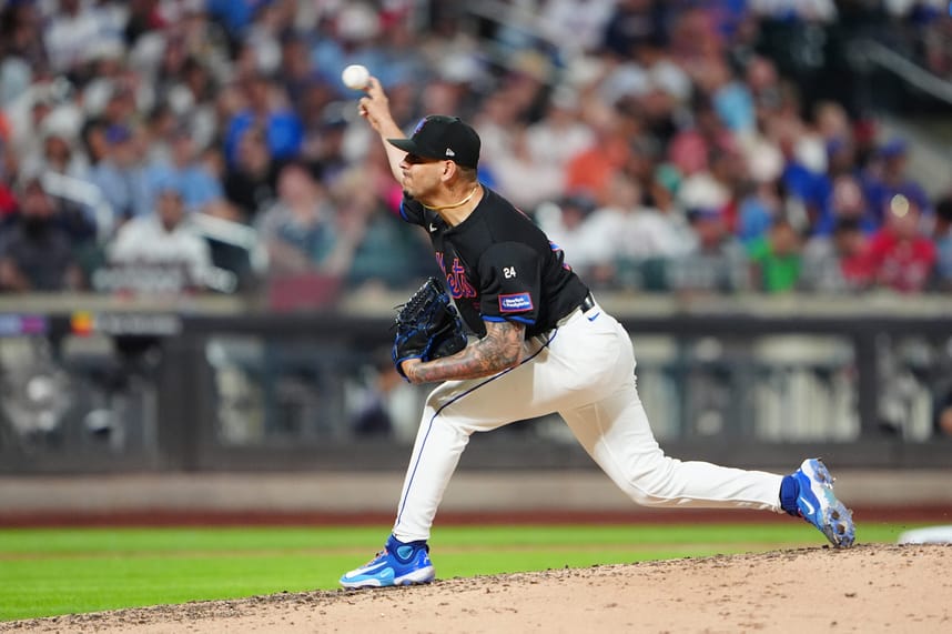 Jul 25, 2024; New York City, New York, USA; New York Mets pitcher Jose Butto (70) delivers a pitch against the Atlanta Braves during the sixth inning at Citi Field. Mandatory Credit: Gregory Fisher-USA TODAY Sports