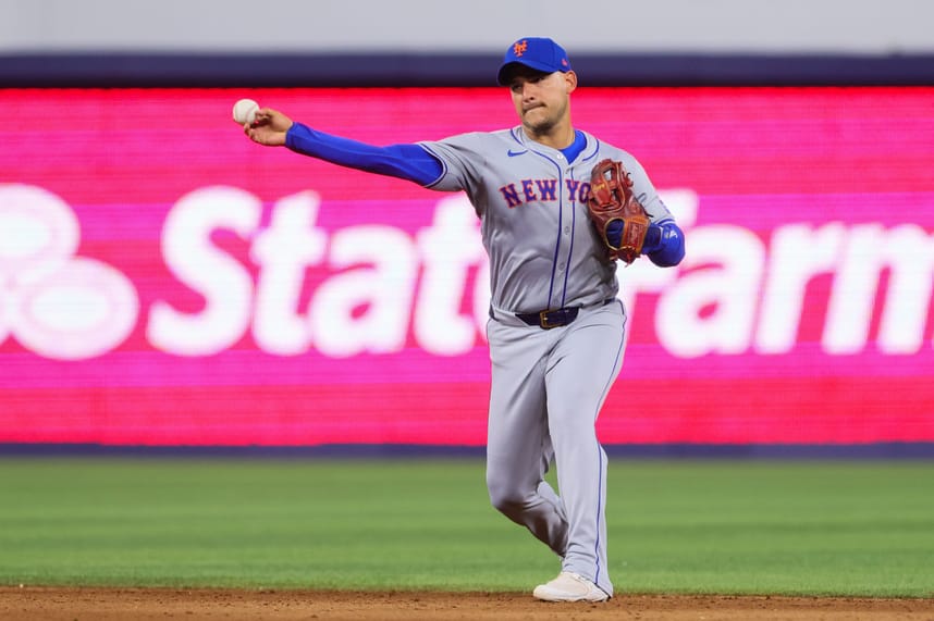 Jul 21, 2024; Miami, Florida, USA; New York Mets second baseman Jose Iglesias (11) throws to first base to retire Miami Marlins second baseman Xavier Edwards (not pictured) during the sixth inning at loanDepot Park. Mandatory Credit: Sam Navarro-USA TODAY Sports