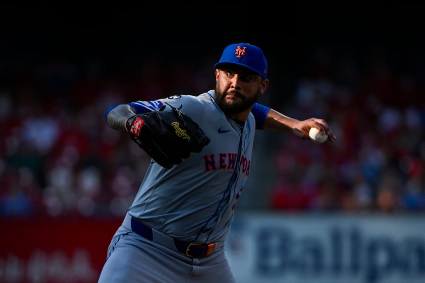 Aug 5, 2024; St. Louis, Missouri, USA; New York Mets starting pitcher Sean Manaea (59) pitches against the St. Louis Cardinals during the sixth inning at Busch Stadium. Mandatory Credit: Jeff Curry-USA TODAY Sports