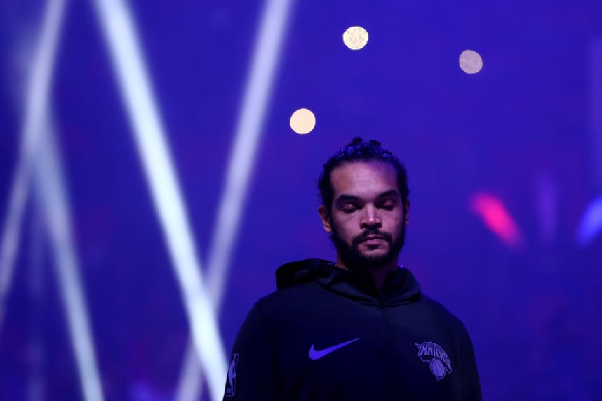 Dec 22, 2017; Detroit, MI, USA; New York Knicks center Joakim Noah (13) during player introductions prior to the game against the Detroit Pistons at Little Caesars Arena. Mandatory Credit: Aaron Doster-Imagn Images