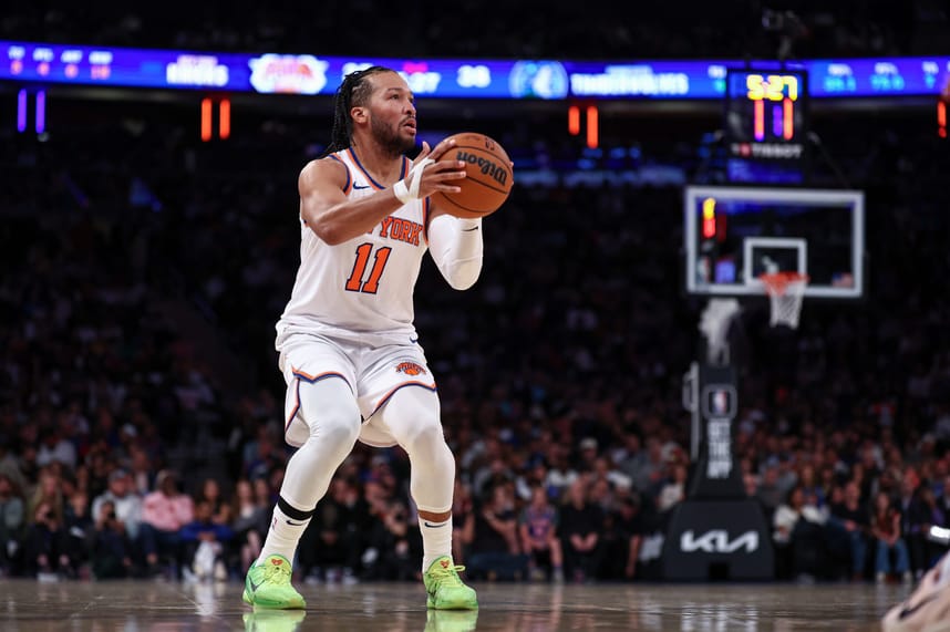 Oct 13, 2024; New York, New York, USA; New York Knicks guard Jalen Brunson (11) shoots the ball during the first half against the Minnesota Timberwolves at Madison Square Garden. Mandatory Credit: Vincent Carchietta-Imagn Images