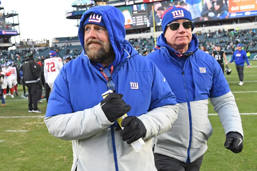 Jan 5, 2025; Philadelphia, Pennsylvania, USA; New York Giants head coach Brian Daboll walks off the field after loss to Philadelphia Eagles at Lincoln Financial Field. Mandatory Credit: Eric Hartline-Imagn Images