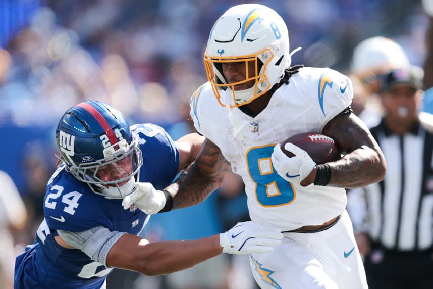 Omarion Hampton, Dane Belton, NFL: Los Angeles Chargers at New York Giants
