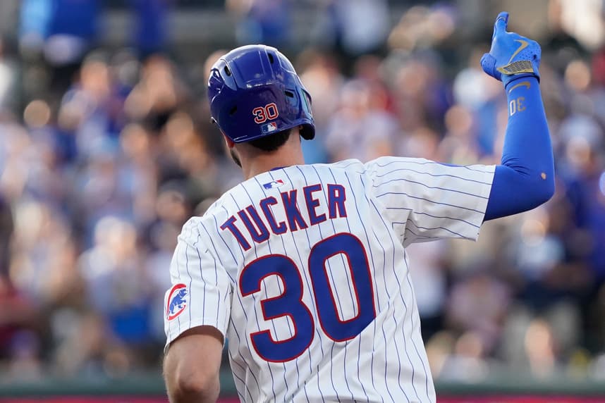 Jul 19, 2025; Chicago, Illinois, USA; Chicago Cubs outfielder Kyle Tucker (30) gestures after hitting a home run against the Boston Red Sox during the first inning at Wrigley Field. Mandatory Credit: David Banks-Imagn Images, mets
