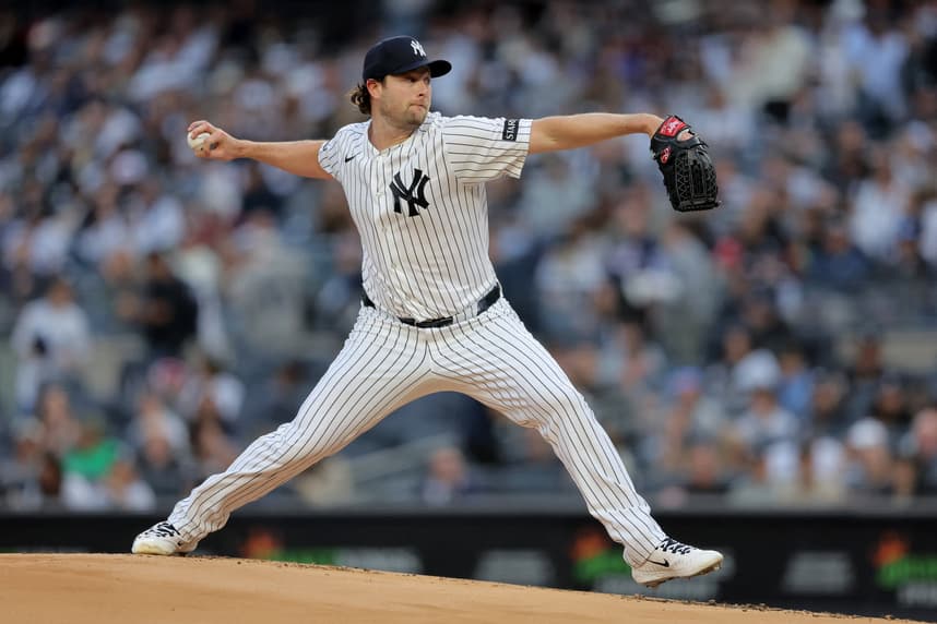Gerrit Cole pitches for the Yankees against the Rays in his season debut