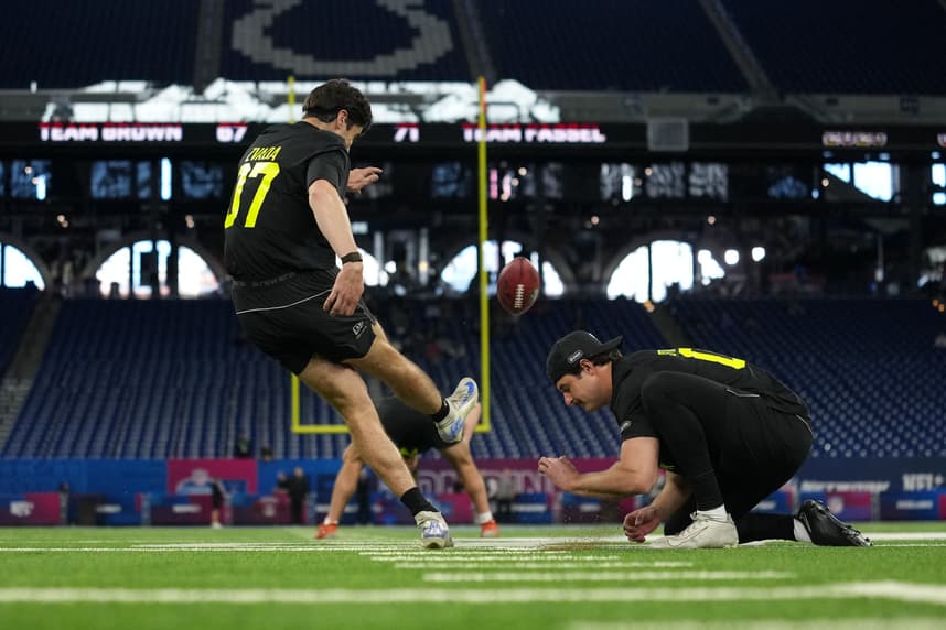 Dominic Zvada kicking at the NFL Scouting Combine