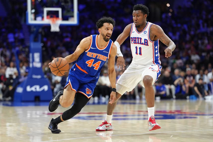 Landry Shamet driving for the Knicks in the playoffs