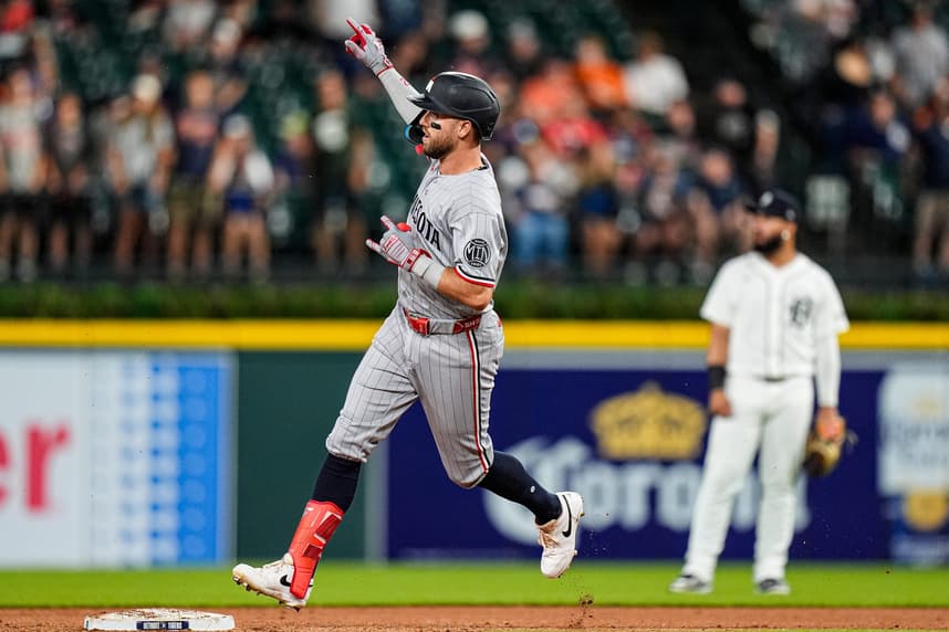 Minnesota Twins right fielder Kody Clemens (2) bats a one run home run against Detroit Tigers during the fifth inning at