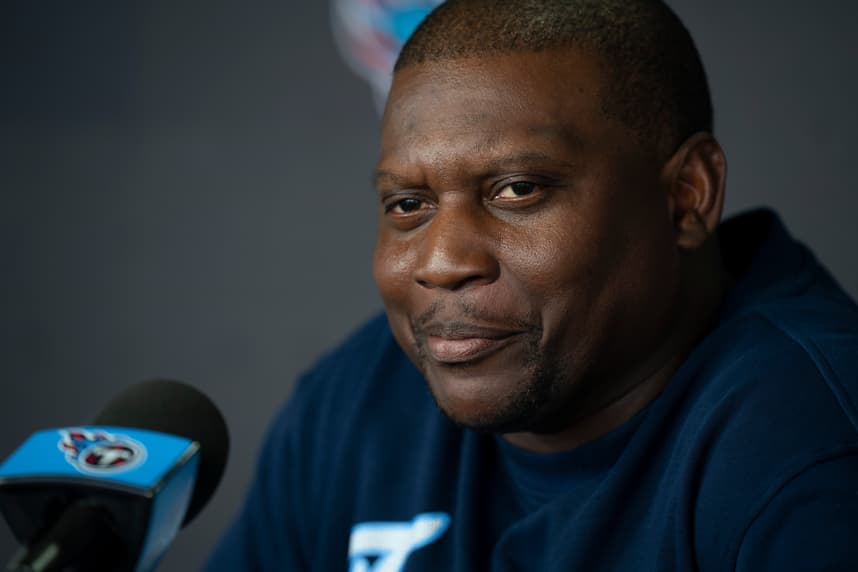 Dennard Wilson, giants, Tennessee Titans Defensive Coordinator Dennard Wilson speaks with the media during OTAs at Ascension Saint Thomas Sports Park in