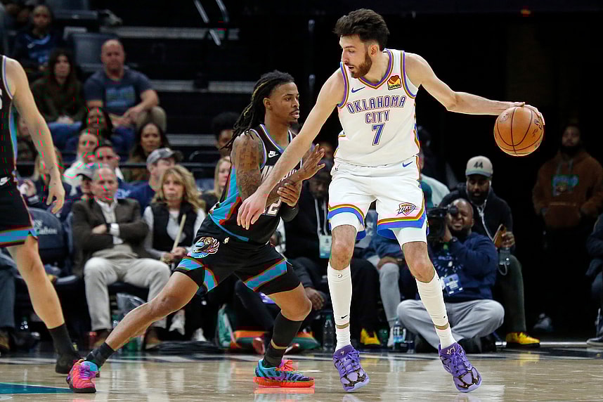 Chet Holmgren, warriors, NBA: Oklahoma City Thunder at Memphis Grizzlies