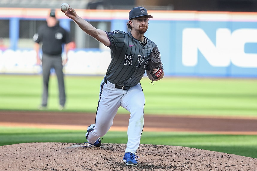 Nolan McLean pitching for the New York Mets at Citi Field